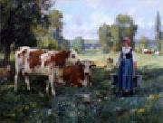 unknow artist Cow and Woman china oil painting reproduction